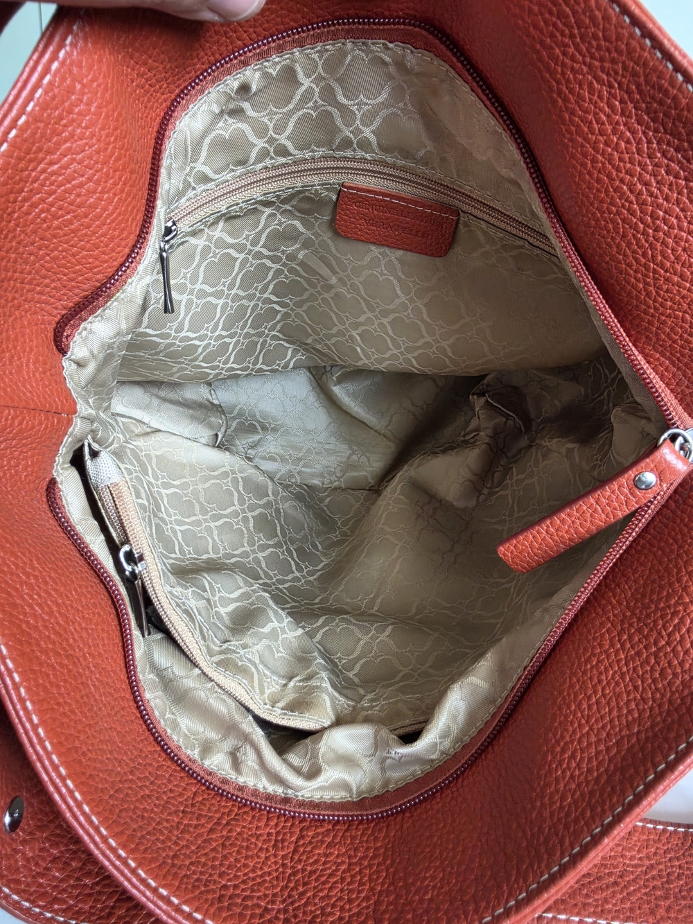 Vera Pelle Pebbled Leather Shoulder Hobo in Burnt Orange - Picture 9 of 13